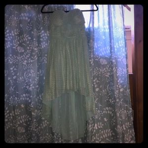 Teal strapless sweetheart high low dress